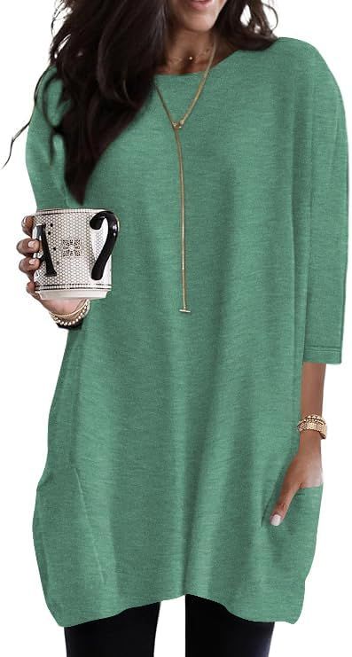 Limited time deal $16.99 (15%Off)(List price: $19.99) Poetsky Womens 3/4 Sleeve Tunics or Tops to Wear with Leggings Long Shirts Tops with Pockets Tops To Wear With Leggings, Long Shirt Tops, Pocket Tunic, Wear With Leggings, Short Hair Over 60, Tunic Shirt, Womens Tunics, Swimsuit Cover, Casual Pullover