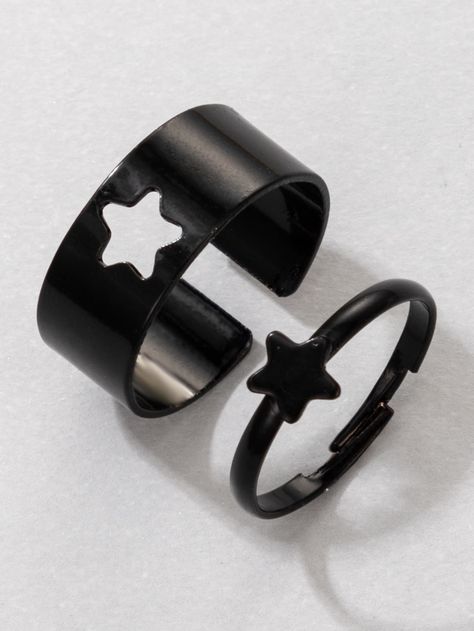 Black    Iron Alloy   Embellished   Jewelry Heart Flame, Couples Ring Set, Hollow Heart, Couple Ring, Geometric Star, Animal Rings, Trendy Ring, Estilo Hip Hop, Estilo Punk