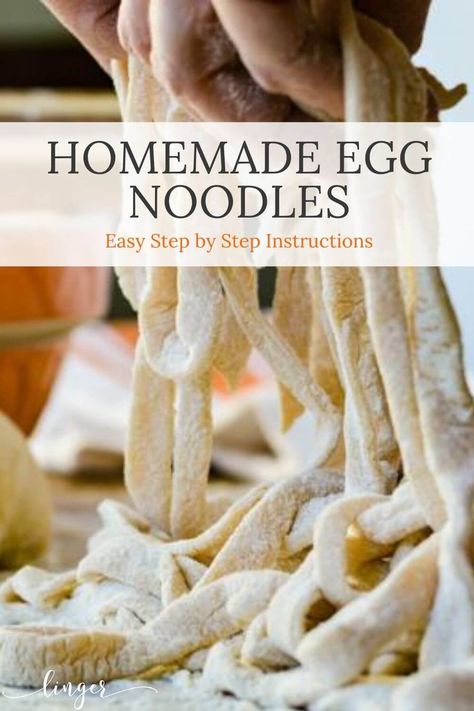 Comfort food at its best. An easy homemade egg noodle recipe that cooks up quick and tender. Great for homemade chicken and noodles. #homemadeeggnoodles #comfortfood #chickenandnoodles #eggnoodles #pasta #pastarecipe #homemadepasta Thanksgiving Noodles, Egg Noodle Recipe, Easy Homemade Noodles, Homemade Chicken And Noodles, Noodle Recipes Homemade, Egg Noodle Recipes, Chicken And Noodles, Homemade Egg Noodles, Noodle Recipe