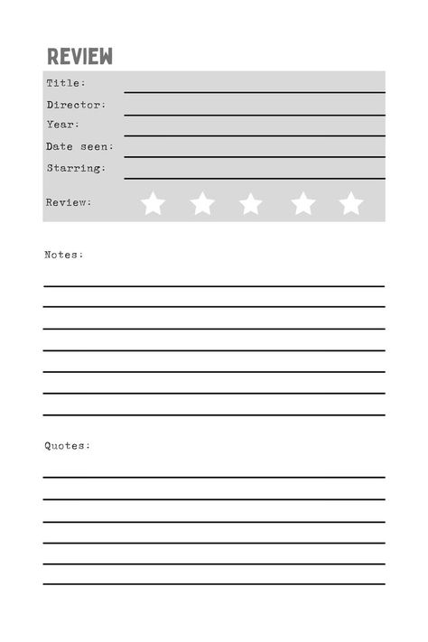 Movie Rating Template, Movie Review Journal Ideas, Top 10 Movies, Notes Quotes, Book Review Journal, Movie Journal, Review Template, Review Notebook, Film Journal