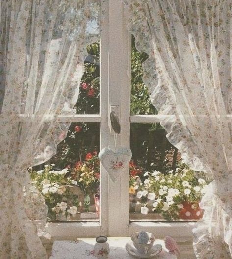 Open Window, The Window, Cottage, Curtains, Tea, Flowers, White