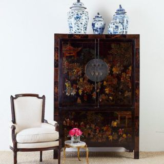 I Just Inherited All Of My Granny's Hideously Dated Living Room Furniture | Laurel Home Timeless Kitchens, Chinoiserie Cabinet, Faux Gold Leaf, Chippendale Design, Modern Home Accessories, Chippendale Chairs, Mantel Decorating, Sitting Rooms, Chinoiserie Decorating