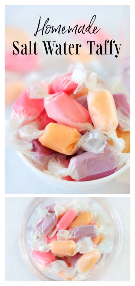 Homemade salt water taffy is fun to make and a nostalgic treat! Fill a candy jar up with a rainbow of flavors and colors. Old Candy Recipes, Saltwater Taffy Recipe, Homemade Candies To Sell, Homemade Candy To Sell, Easy Homemade Candy Recipes, Candy Copycat Recipes, Vinegar Taffy Recipe, Food To Make With Kids, Salt Water Taffy Recipe