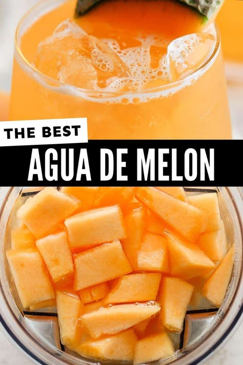 Cantaloupe Aqua Fresca, Mexican Cantaloupe Drink, Melon Water Recipes, Mexican Fresca Drinks, Cantaloupe Water Recipes, Mexican Summer Drinks, Cantaloupe Drink Recipes, Fall Agua Fresca, Mexican Fruit Drinks