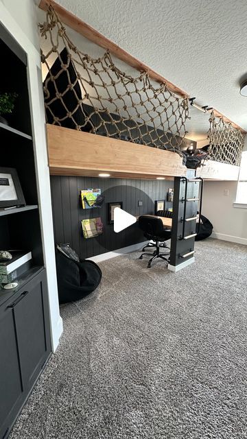 Stephanie Petrich | DIY+Home on Instagram: "The whole loft bed build in one video! #loftbedroom #loftbed #loftinterior #boysroomideas #boysroominspo #boysroomdecor" Loft Bed Frame Diy, Teen Boy Loft Bed, Kid Loft Bed Ideas, Full Loft Bed Diy, Boy Loft Bedroom Ideas, Built In Loft Beds, Boys Room With Loft Bed, Loft Bed Layout Ideas, Lofted Bedroom Ideas