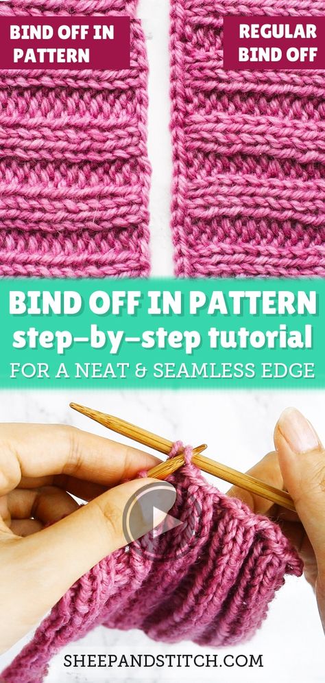 Learn how to bind off in pattern in this step-by-step knitting tutorial. Binding off in pattern creates a neat and seamless edge that adds polish to your project! #sheepandstitch #bindoff #knitting Bind Off Knitting, Knitting Basics, Beginner Knitting Patterns, Start Knitting, Blanket Knitting, Seed Stitch, Knitting Videos, Easy Knitting Patterns, Scarf Knitting Patterns