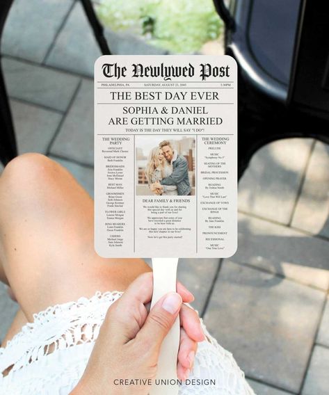 Newspaper Wedding, Newspaper Wedding Programs, Wedding Space, Wedding Fan, Wedding Newspaper, Printable Wedding Programs, Program Fans, White Weddings, Newspaper Template