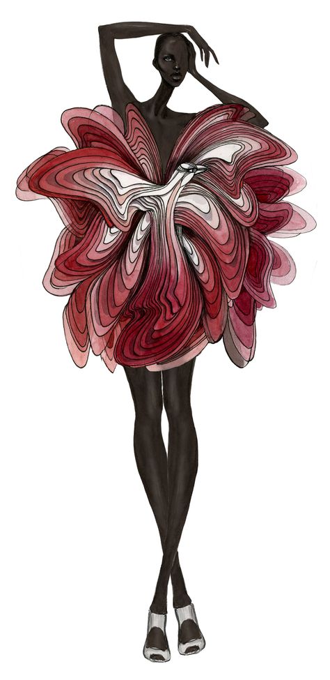 Couture Illustration Fashion, Iris Van Herpen Research Page, Fashion Illustration Pleats, Iris Van Herpen Artist Research Page, Iris Van Herpen Shift Souls, Iris Van Herpen Fashion Illustration, Interesting Fashion Design, Iris Van Herpen Sketchbook Gcse, Iris Van Herpen Dress