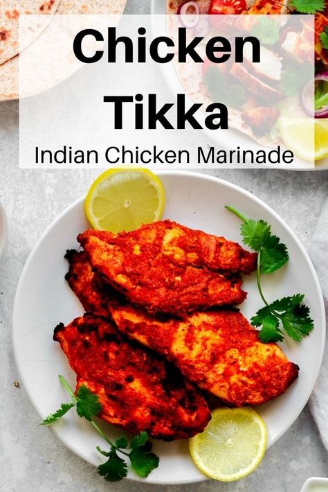 This chicken tikka marinade is really simple to mix up. Let the chicken marinate overnight and then use it in salads, wraps or curries. So tasty and really versatile. Indian Chicken Marinade, Overnight Chicken Marinade, Tikka Marinade, Chicken Tikka Marinade, Chicken Keema Recipe, Asian Marinade For Chicken, Chicken Tikka Kebab, Chicken Marinate, Tikka Recipe