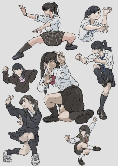 Action Pose Reference, Beautiful Illustration, 캐릭터 드로잉, 인물 드로잉, Poses References, Character Poses, Fete Anime, Dessin Adorable, Art Poses