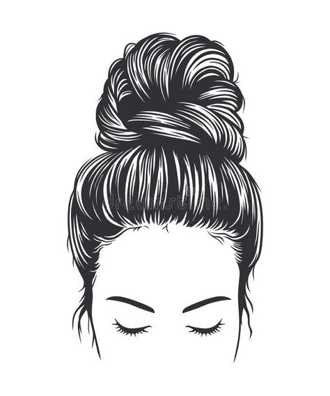 Messy Bun Stock Illustrations – 543 Messy Bun Stock Illustrations, Vectors & Clipart - Dreamstime Hair Bun Drawing, Easy Hair Drawings, Messy Bun Hairstyle, Hair Salon Tools, Hair Vector, Hair Clipart, Curly Hair Drawing, Hair Illustration, Black And White Vector