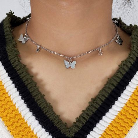 Butterfly Accessories, Butterfly Choker, Aesthetic Accessories, Preppy Fashion, Charm Choker Necklace, Accessories Silver, Star Chain, Boho Style Jewelry, Party Necklace