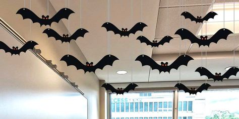 These Hanging Halloween Bats Are Here To Add Spooky Charm To Your Yard Southern Magnolia Tree, Classroom Ceiling, Hanging Bats, Scary Bat, Paper Bat, Bat Decorations, Hanging Bat, Cookie House, Pumpkin Photos