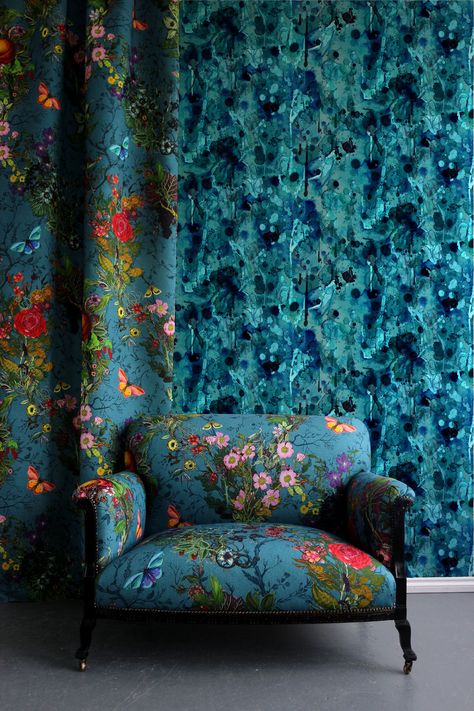 Cowhide Print, Timorous Beasties, Paradise Lost, Poltrona Vintage, Beautiful Fabrics, Teal Wallpaper, Upholstered Furniture, Wingback Chair, My New Room