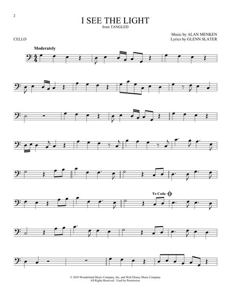 Download and Print I See The Light (from Tangled) sheet music for Cello Solo by Alan Menken from Sheet Music Direct. Cello Sheet Music Pop, Cello Sheet Music For Beginners, Cello Music Sheet, Cello Notes, Trombone Music, Disney Sheet Music, Alan Menken, Trombone Sheet Music, I See The Light