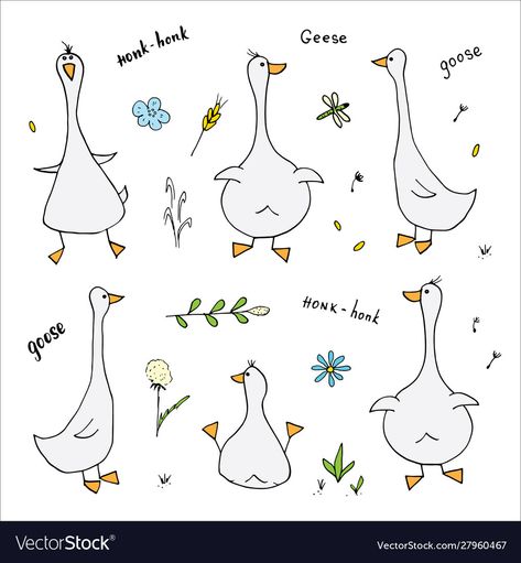 Goose Clipart Cute, Goose Doodle Cute, Minimalist Goose Tattoo, Cartoon Goose Tattoo, Simple Goose Drawing, Goose Illustration Cute, Cute Goose Art, Silly Goose Painting, Cute Goose Tattoo