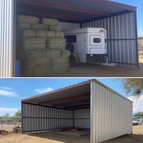 Horse Hay Storage, Temporary Horse Shelter, Barn Setup Ideas, Hay Barn Ideas, Small Horse Farm Layout, Horse Barn Organization Ideas, Hay Storage Ideas, Small Horse Barn Ideas Layout, Horse Pasture Ideas