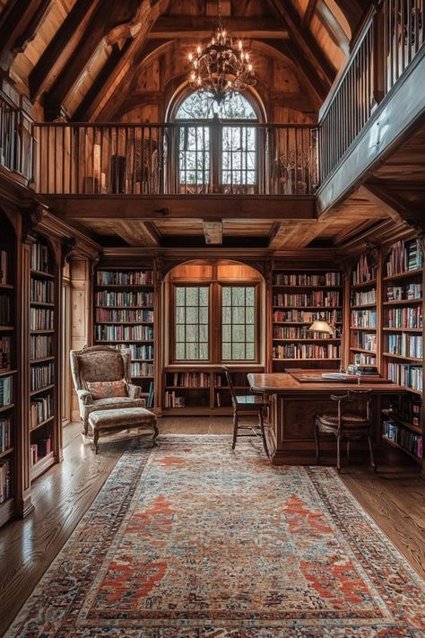 Create a Timeless Retreat with Classic Home Libraries 📚✨ Design a cozy and elegant home library with classic decor. Use rich wood, vintage furniture, and plenty of books for a sophisticated reading nook. 🌿🕰️ #HomeLibrary #HomeDecor #ClassicStyle #ReadingNook Grand Home Library, Home Library Rustic, Cottage Core Home Library, Homes With Libraries, Country House Library, Home Library Small Room, Cozy House Library, Amazing Home Library, House Library Room