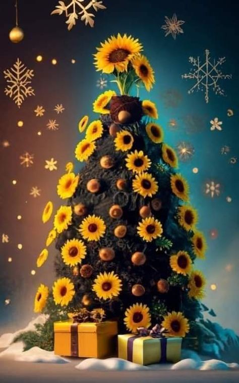 Sunflower Tree, Sunflower Artwork, Sunflower Home Decor, Winter Christmas Scenes, Sunflower Quotes, Sunflowers Background, Flora Flowers, Sunflower Pictures, Christmas Scenery