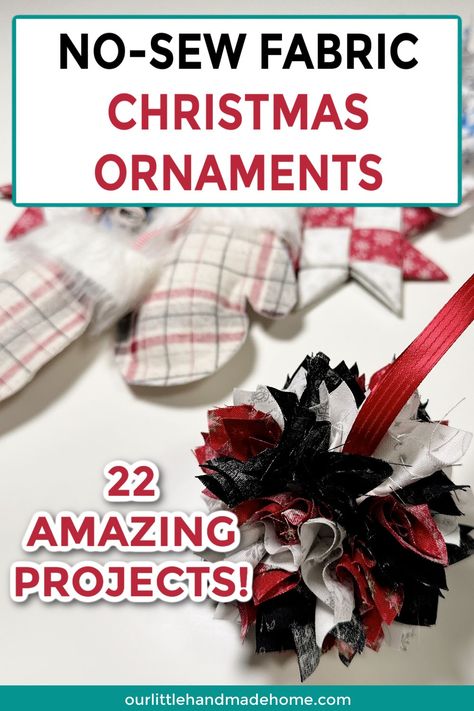 Are you planning a handmade Christmas this year? You'll want to make ALL of these wonderful no-sew quick and easy Christmas ornaments made from fabric! Quick And Easy Christmas Ornaments, Diy Quilted Christmas Ornaments, Holiday Fabric Crafts, Quilted Fabric Ornaments, Fabric Christmas Decorations, Sewn Christmas Ornaments, Easy Ornaments, Christmas Fabric Crafts, Easy Christmas Ornaments