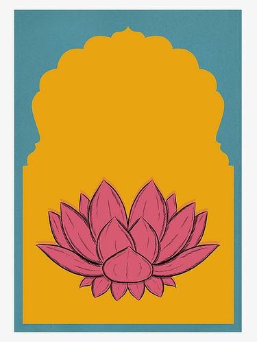 Indian Aesthetic Prints, Indian Lotus Illustration, Pichwai Art Paintings Lotus, Indian Lotus Painting, Diwali Graphic Design, Diwali Illustration Art, Jharoka Art, Rajasthani Illustration, Chumbak Prints