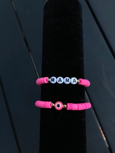 Bracelet Ideas Evil Eye, Evil Eye Bracelet Ideas, Evil Eye Clay, Clay Bracelet Ideas, Eye Clay, Bead Evil Eye, Pink Evil Eye, Aesthetic Bracelet, Diy Wire Jewelry Rings