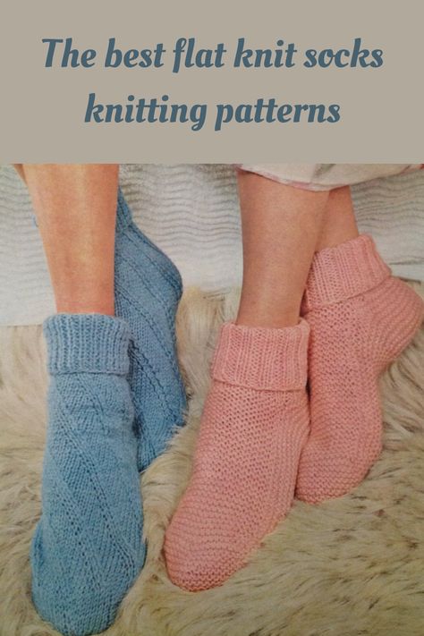 Bedsocks Knitting Pattern, Free Knitting Pattern Two Needle Socks, Two Needle Socks Free Pattern, Flat Knit Socks Free Pattern, Two Needle Socks, Flat Socks, Knitted Socks Free Pattern, Thick Wool Socks, Knit Slippers