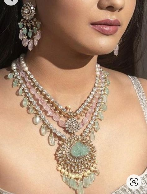 Monzonite Jewellery, Pink Stone Jewelry, Jewel Stones, Bridal Jewellery Inspiration, Unique Bridal Jewelry, Indian Pink, Bride Jewelry Set, Rani Haar, Antique Necklaces Design