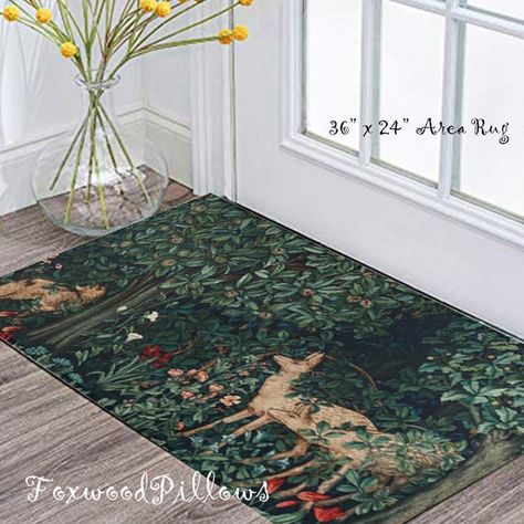 Deer Rug, Fox Rug, Rustic Fox, Craftsman Style Bungalow, Cabin Rugs, Rustic Area Rugs, Fox Decor, Deer Decor, William Morris Designs