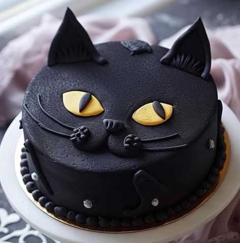 Halloween Cat Cake, Cat Themed Cake, Black Cat Cake, Stylish Cake, Birthday Cake For Cat, Cat Cupcakes, Halloween Food Treats, Gateaux Cake, Cat Cake