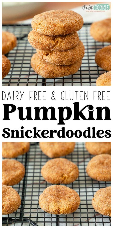 Dairy Free Thanksgiving, Gluten Free Pumpkin Cookies, Gluten Free Pumpkin Recipes, Gluten Free Dairy Free Dessert, Pumpkin Snickerdoodles, Dairy Free Baking, Dairy Free Pumpkin, Snickerdoodle Cookie, Dairy Free Cookies