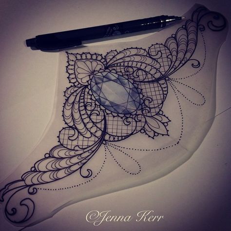 One of my next tattoos ;) Gem Tattoo, Jewel Tattoo, Underboob Tattoo, Muster Tattoos, Chest Tattoos For Women, Lace Tattoo, Sternum Tattoo, 1 Tattoo, Mandala Tattoo