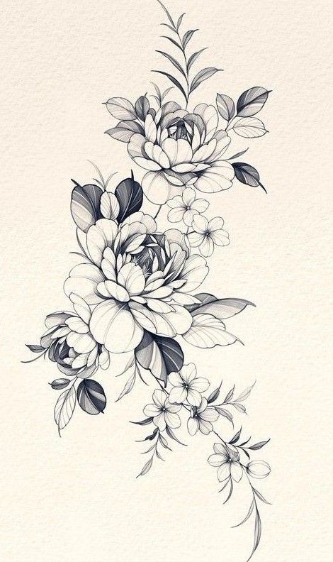 Flower Line Tattoo Design, Big Floral Tattoo Design, Flower Hand Tattoo Stencil, Peony Tattoo On Arm, Realistic Peony Tattoo Black And White, Dainty Floral Tattoos For Women, Peony Illustration Tattoo, Peony Ink Drawing, Fine Line Tattoo Peony