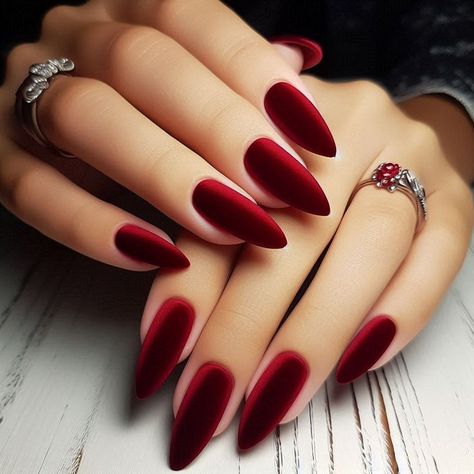 Bordo Nails, Red Nails Almond, Extra Birthday Nails, Stiletto Shaped Nails, Red Stiletto Nails, Classy Baddie Nails, Nails Painted, Classy Baddie, Elegance Dress