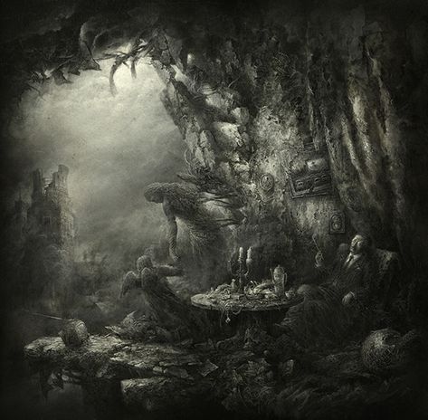 B&W Surrealism on Behance Yaroslav Gerzhedovich, Gothic Surrealism, Vintage Surrealism, Dark Landscape, Heroic Fantasy, Dreamy Landscapes, Hieronymus Bosch, The Underworld, Surrealism Painting