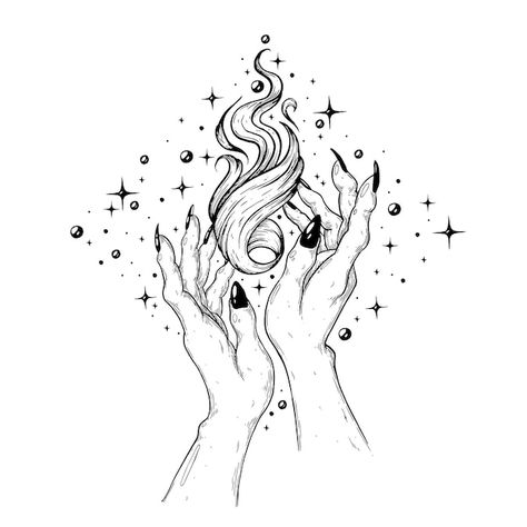 Magic Doodle, Growing A Business, Magic Drawing, Fire Drawing, Witch Coloring Pages, Magic Tattoo, Fantasy Tattoos, Magic Hands, Doodle Tattoo