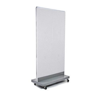 Pegboard are the key to maximizing sales. Presentation of your product, easy customer accessibility, and visual appeal all contribute to your bottom line. Increase your impulse sales and place versatile retail display racks near the cash wrap or anywhere in your store! This large two-sided pegboard floor display stands on a heavy duty rectangular silver metal base with wheels. This mobile display fixture offers effortless shopping for your customers. The locking wheels make it easy to move the p White Pegboard, Garage Wall Organizer, Pegboard Display, Cash Wrap, Display Tower, Pegboard Organization, Floor Display, Equipment Storage, Exhibition Stands