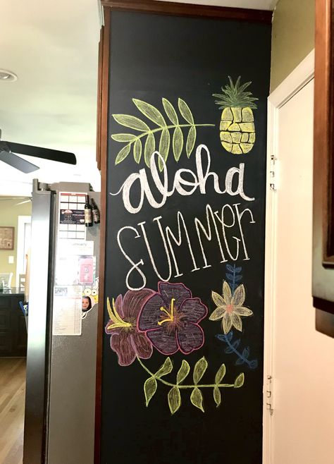 Tropical Chalk Art, Tropical Chalkboard Art, End Of Summer Chalkboard Ideas, Things To Draw On A Chalkboard, Starbucks Summer Chalkboard Art, Summer Chalkboard Art Ideas, Summertime Chalkboard Ideas, May Chalkboard Art, June Chalkboard Art