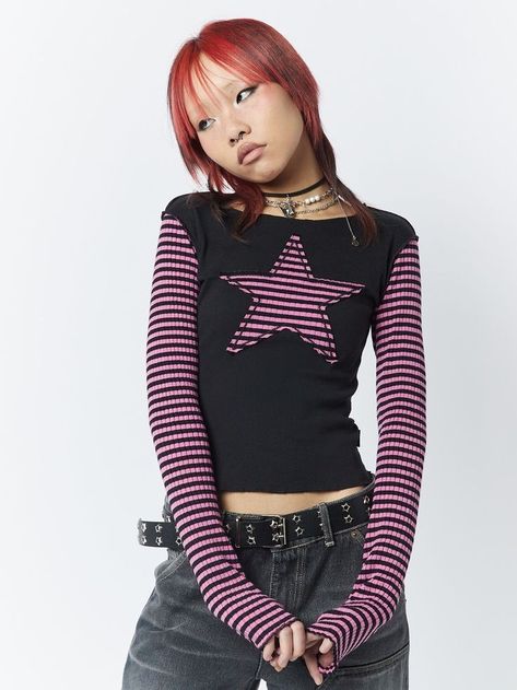 2000s Japanese Fashion, Minga London, Neckline Slimmer, Style Indie, Clothing Outfits, Long Sleeve Striped Top, Grunge Goth, Most Wanted, Outfits For Women