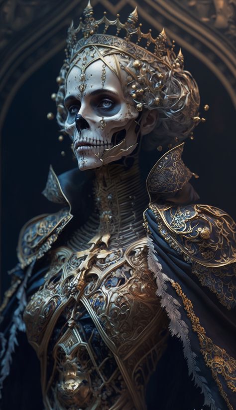 Skeleton Queen Tattoo, Undead Queen, Human Skull Photography, Midjourneyart Girl, Lich Queen, Skeleton Queen, Zombie Queen, Skull Queen, Notan Art