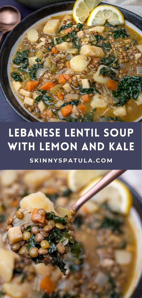 Kale Lemon Soup, Persian Lentil Soup, Lebanese Soup, Lemon Lentil Soup Recipe, Mediterranean Soup Recipes, Lentil Soup With Lemon, Kale Soup Vegan, Ramadan Meals, Middle Eastern Lentil Soup