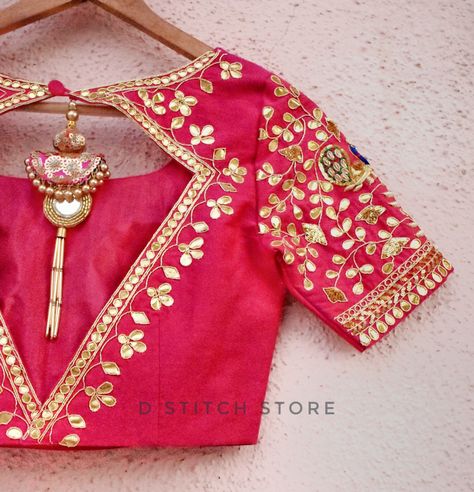 Gotapatti Blouse Design, Gota Patti Blouse Design, Gotapatti Work Blouses, Gotapatti Blouse, Neck Ideas, Exclusive Saree Blouse Designs, Gotapatti Work, Bridal Embroidery, Handwork Blouse