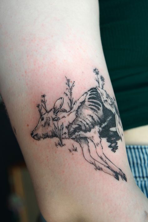 Zombie Deer Tattoo, Decaying Deer Tattoo, Rib Tree Tattoo, Deer Neck Tattoo, Renassaince Tattoo, Bird Bones Tattoo, Animal Carcass Tattoo, Conjoined Animal Tattoo, Decomposing Animal Tattoo