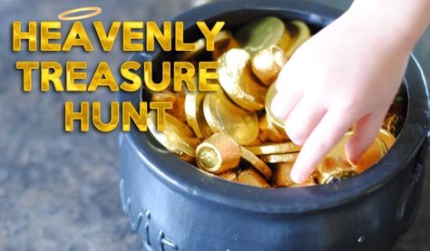 Heavenly Treasure Hunt - Family Night Idea (she: Adelle) - Or so she says... Vbs Lessons, Family Togetherness, Treasures In Heaven, Ladies Group, Treasure Hunt Clues, Fhe Lessons, Family Devotions, Vbs Ideas, Bible Games