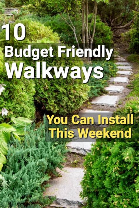 Outside Walkways Pathways, Landscaping Stones Ideas, Low Maintenance Walkway, Landscape Walkway Ideas Pathways, Affordable Pathway Ideas, Garden Way Walkways, Pathway To Garden, Country Pathways Walkways, How To Make A Path In Your Yard