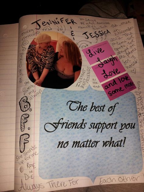 Best friend smash book page. Pics and wrote when we met and what we do for each other Journal Page For Best Friend, Memory Journal For Best Friend, Best Friend Journal Pages, Slam Book Ideas Diy For Friends, Book Of Memories For Best Friend, Slam Book Ideas For Friends, Memory Book For Best Friend, Best Friend Memory Book, Book For Best Friend