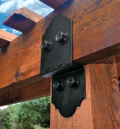 Beam Brackets, Timber Frame Pergola, Ornamental Wood, Wood Tie, Joist Hangers, Pergola Ideas, Iron Brackets, Lee Valley, Wooden Pergola