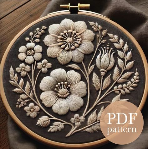 Vintage Blooms Digital PDF Embroidery Pattern Instant Download Whether you're a seasoned stitcher or just getting started, this charming design is perfect for you. The finished piece will look stunning displayed in your space or as a heartfelt gift for someone special. Hand embroidery is a wonderful way to engage in an ages-old traditional craft, unwind and indulge in a relaxing hobby that brings simple joy and creative outlet. ------------------------ ꕥ PDF Printable Tracing Pattern: Easily tra Large Flower Embroidery Patterns, Tracing Embroidery Designs, Embroidery Tracing Patterns, Hand Embroidery Patterns Vintage, Succulent Embroidery, Embroidery Patterns Free Templates, Dark Embroidery, Vintage Embroidery Patterns, Punch Embroidery