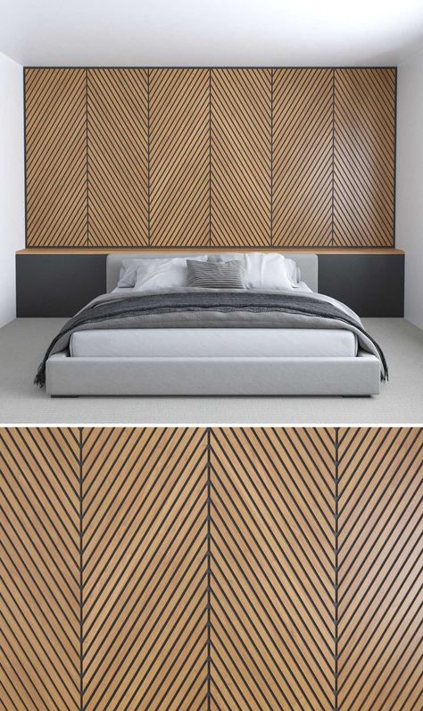 Wall Behind Bed, Bedroom Feature Wall, Wood Feature Wall, Wooden Accent Wall, Wooden Wardrobe Design, Accent Wall Design, Wood Wall Design, Wood Accent Wall, Curved Walls