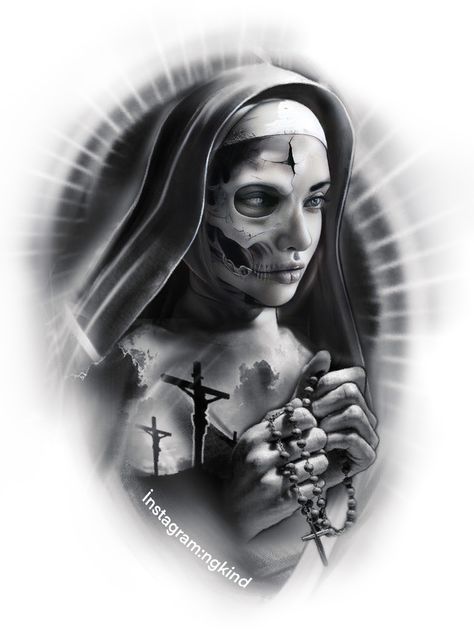 Virgin Mary Reference, Virgin Mary Dark Art, Half Skull Face, Skull Face Tattoo, Maria Tattoo, Mother Mary Tattoos, Saint Tattoo, Virgin Mary Tattoo, Mexican Tattoo